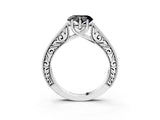 White gold Fancy Black Heart Cut Cut Pave Band Milgrain Solitaire Ring_3
