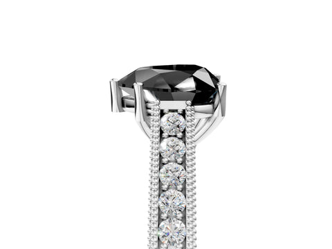 White gold Fancy Black Heart Cut Cut Pave Band Milgrain Solitaire Ring_5