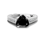 White gold Fancy Black Heart Cut Cut Pave Band Milgrain Solitaire Ring_6