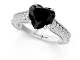 White gold Fancy Black Heart Cut Cut Pave Band Milgrain Solitaire Ring_7