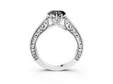 White gold Fancy Black Heart Cut Cut Pave Band Milgrain Solitaire Ring_9