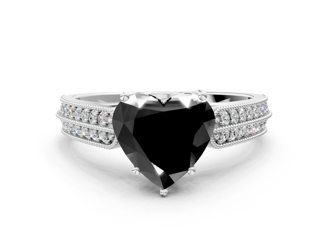 White gold Fancy Black Heart Cut Cut Pave Split Shank Engagement Ring with Four-Prong Setting_12