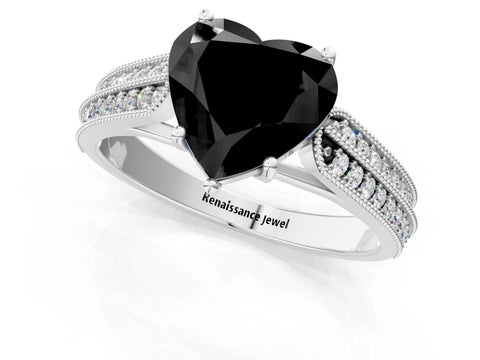 White gold Fancy Black Heart Cut Cut Pave Split Shank Engagement Ring with Four-Prong Setting_13