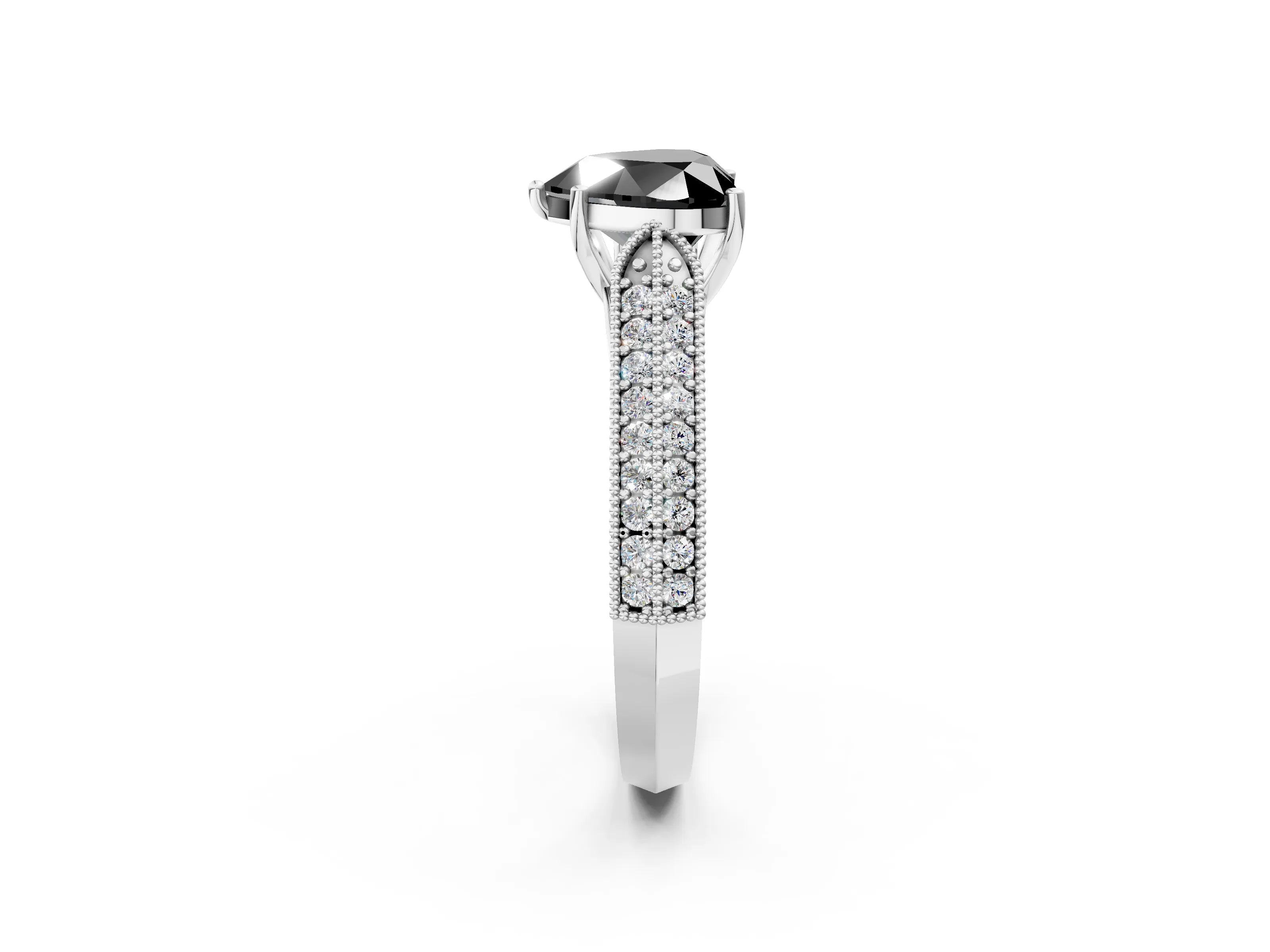 White gold Fancy Black Heart Cut Cut Pave Split Shank Engagement Ring with Four-Prong Setting_14