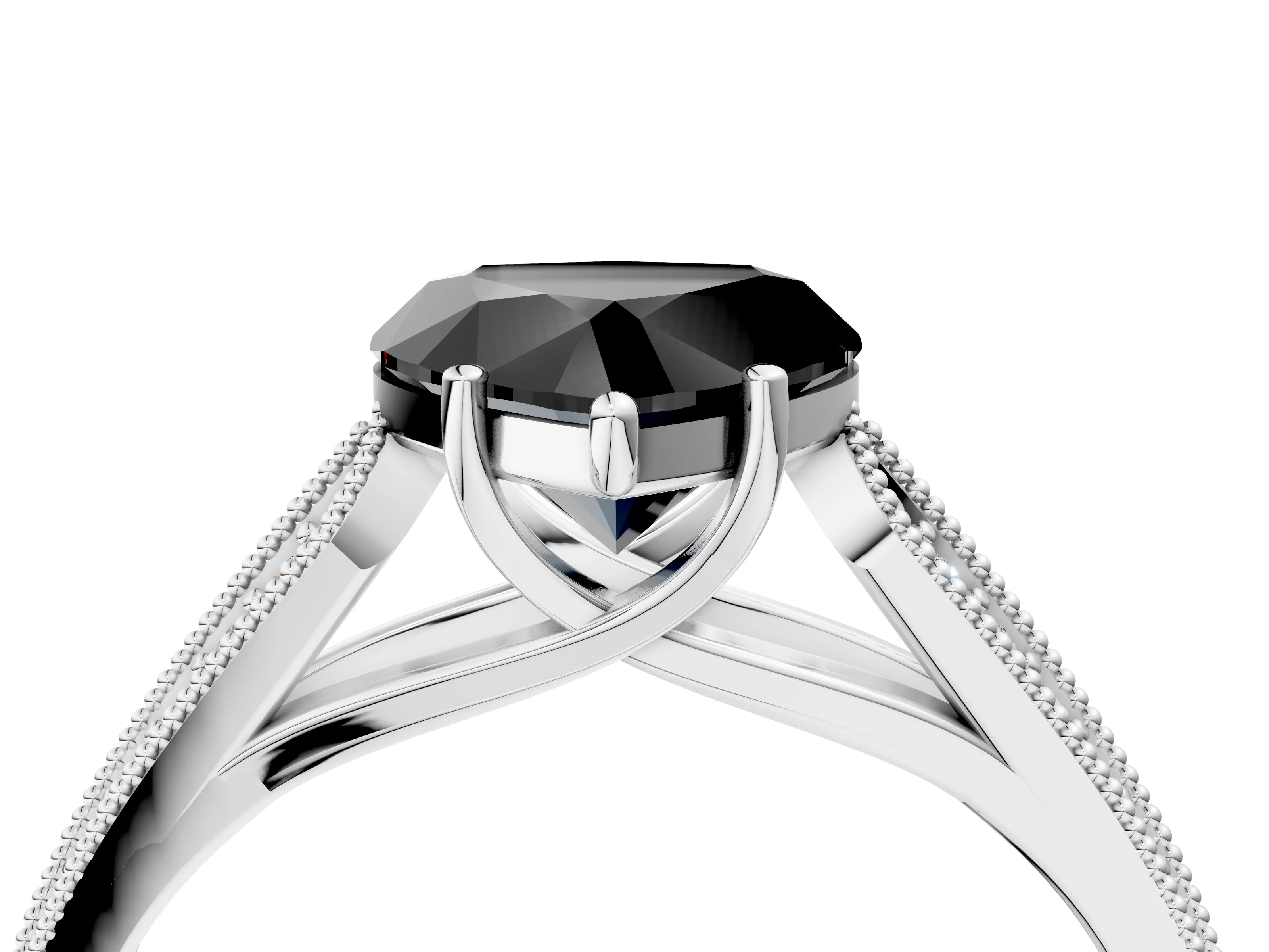 White gold Fancy Black Heart Cut Cut Pave Split Shank Engagement Ring with Four-Prong Setting_16
