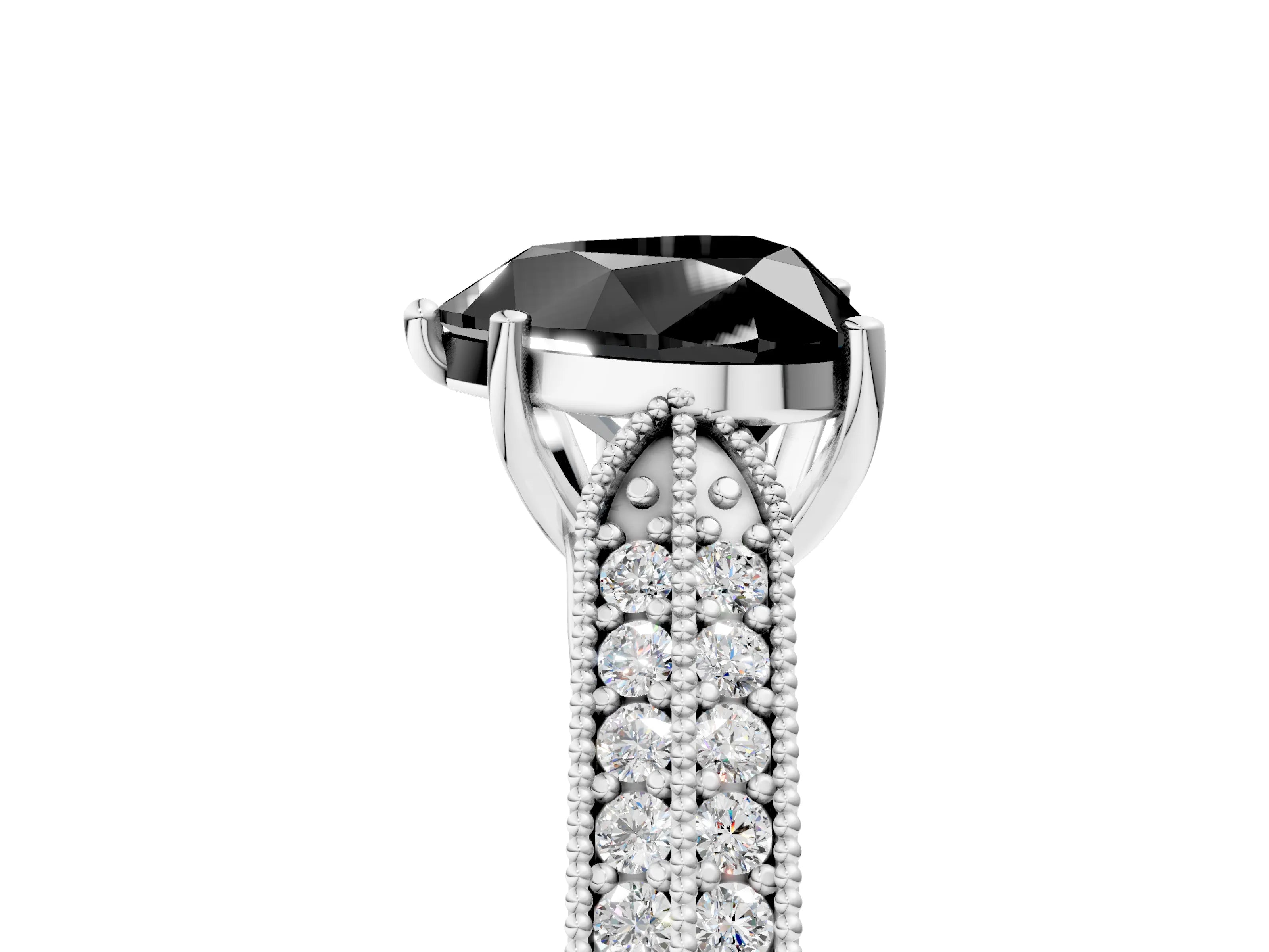 White gold Fancy Black Heart Cut Cut Pave Split Shank Engagement Ring with Four-Prong Setting_17