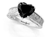 White gold Fancy Black Heart Cut Cut Solitaire Engraved Band with Four-Prong Setting_1