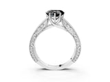White gold Fancy Black Heart Cut Cut Solitaire Engraved Band with Four-Prong Setting_3