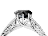White gold Fancy Black Heart Cut Cut Solitaire Engraved Band with Four-Prong Setting_4