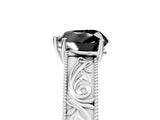 White gold Fancy Black Heart Cut Cut Solitaire Engraved Band with Four-Prong Setting_5