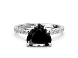 White gold Fancy Black Heart Cut Diamond Brilliant Solitaire Ring with Pavé Band and Four-Prong Setting_16