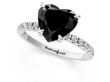 White gold Fancy Black Heart Cut Diamond Brilliant Solitaire Ring with Pavé Band and Four-Prong Setting_17