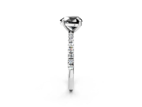 White gold Fancy Black Heart Cut Diamond Brilliant Solitaire Ring with Pavé Band and Four-Prong Setting_2