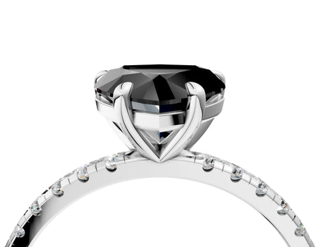 White gold Fancy Black Heart Cut Diamond Brilliant Solitaire Ring with Pavé Band and Four-Prong Setting_4