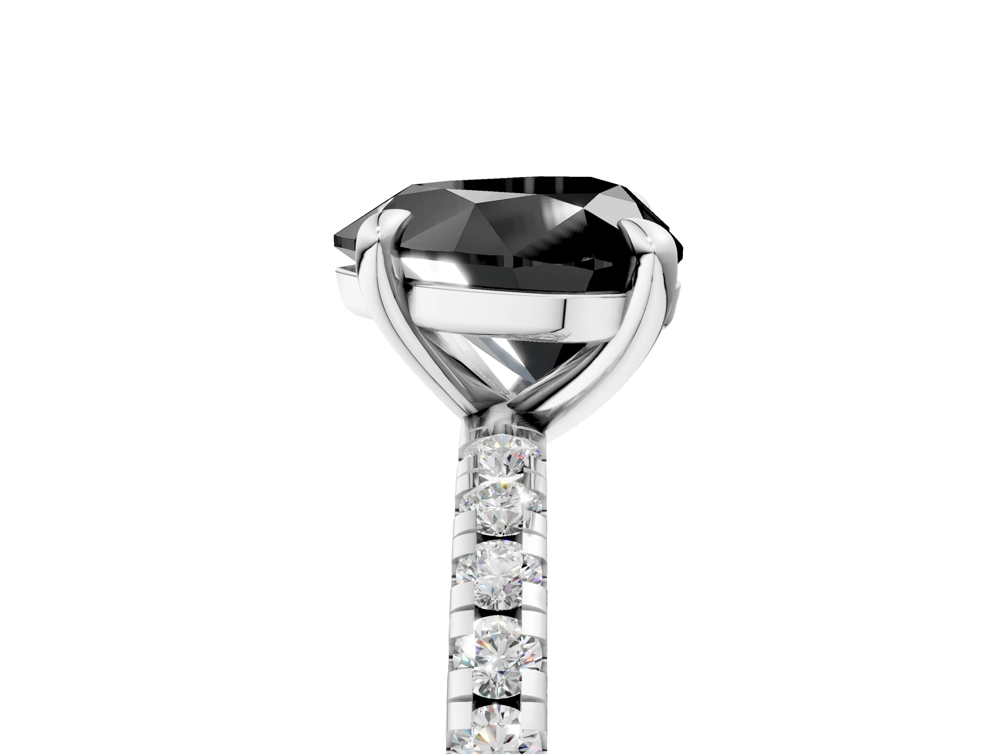 White gold Fancy Black Heart Cut Diamond Brilliant Solitaire Ring with Pavé Band and Four-Prong Setting_5