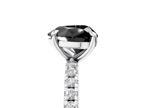 White gold Fancy Black Heart Cut Diamond Brilliant Solitaire Ring with Pavé Band and Four-Prong Setting_5