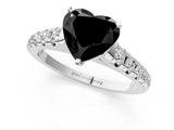 White gold Fancy Black Heart Cut Diamond Cathedral Solitaire Ring with Round  Pavé Band_37