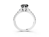 White gold Fancy Black Heart Cut Diamond Cathedral Solitaire Ring with Round  Pavé Band_39