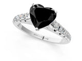 White gold Fancy Black Heart Cut Diamond Cathedral Solitaire Ring with Round  Pavé Band_49