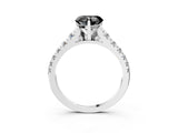 White gold Fancy Black Heart Cut Diamond Cathedral Solitaire Ring with Round  Pavé Band_50
