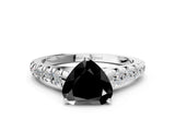 White gold Fancy Black Heart Cut Diamond Cathedral Solitaire Ring with Round  Pavé Band_60