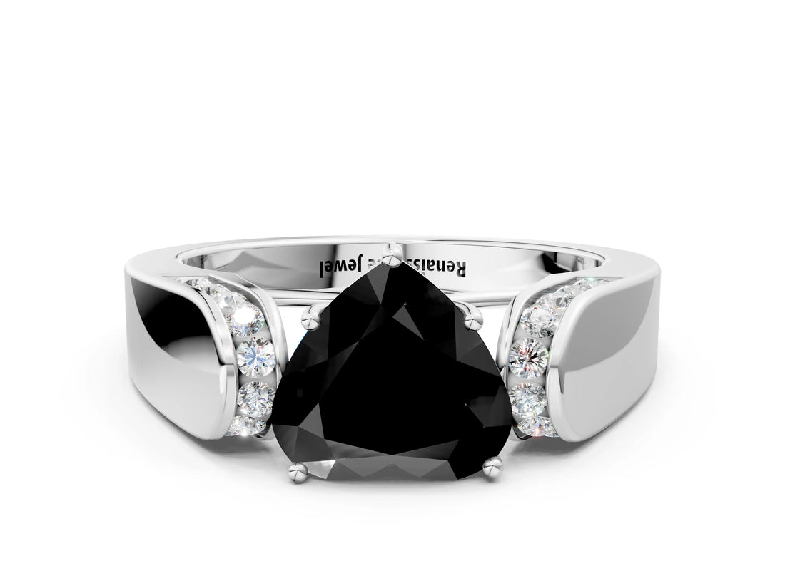 White gold Fancy Black Heart Cut Diamond Channel Set Solitaire Ring with Four-Prong Setting_1