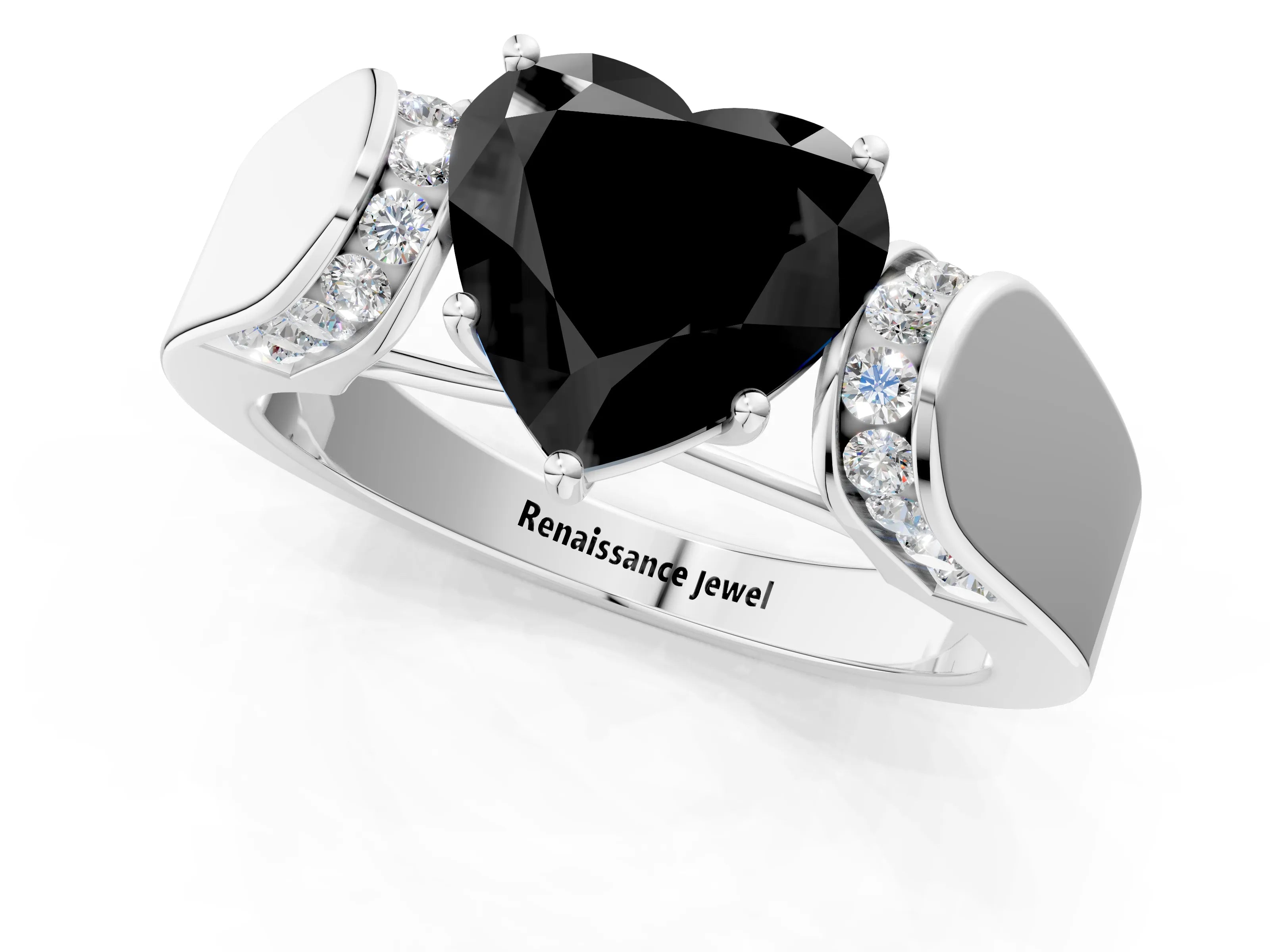 White gold Fancy Black Heart Cut Diamond Channel Set Solitaire Ring with Four-Prong Setting_17