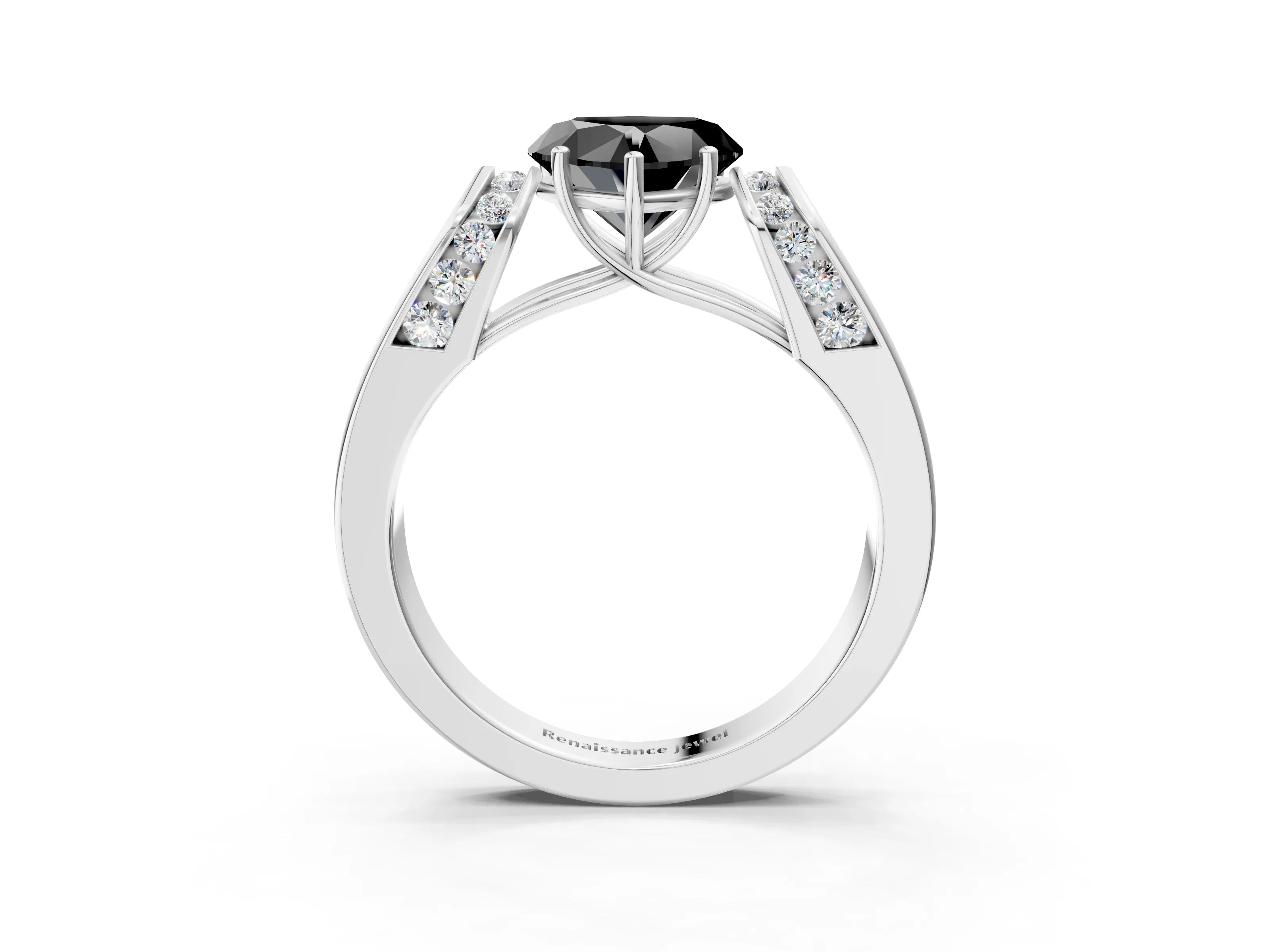 White gold Fancy Black Heart Cut Diamond Channel Set Solitaire Ring with Four-Prong Setting_19