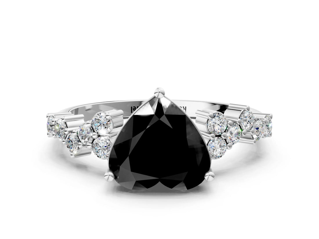 White gold Fancy Black Heart Cut Diamond Cluster Pavé Band with Four-Prong Setting_3