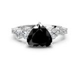 White gold Fancy Black Heart Cut Diamond Cluster Pavé Band with Four-Prong Setting_3