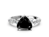 White gold Fancy Black Heart Cut Diamond Cluster Side Stone Solitaire Ring with Prong Setting_48
