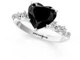 White gold Fancy Black Heart Cut Diamond Cluster Side Stone Solitaire Ring with Prong Setting_49