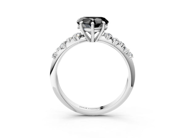 Platinum Heart-Shaped Graduated Cluster Engagement Ring Setting for Black Center