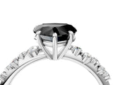 White gold Fancy Black Heart Cut Diamond Cluster Side Stone Solitaire Ring with Prong Setting_52