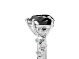 White gold Fancy Black Heart Cut Diamond Cluster Side Stone Solitaire Ring with Prong Setting_53