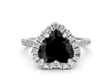 White gold Fancy Black Heart Cut Diamond Cushion Halo Ring with Pavé Band_12