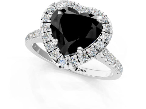 White gold Fancy Black Heart Cut Diamond Cushion Halo Ring with Pavé Band_13