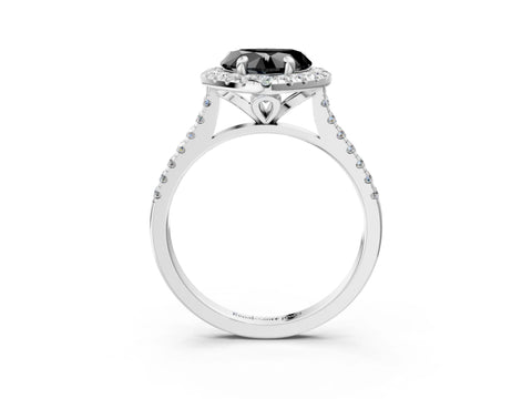 White gold Fancy Black Heart Cut Diamond Cushion Halo Ring with Pavé Band_15