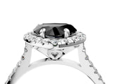 White gold Fancy Black Heart Cut Diamond Cushion Halo Ring with Pavé Band_16