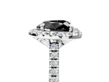 White gold Fancy Black Heart Cut Diamond Cushion Halo Ring with Pavé Band_17