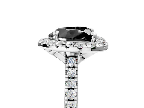 White gold Fancy Black Heart Cut Diamond Cushion Halo Ring with Pavé Band_17