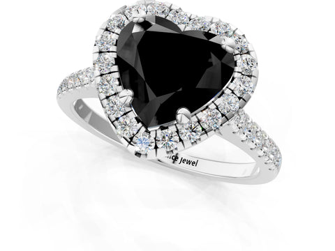 White gold Fancy Black Heart Cut Diamond Cushion Halo Ring with Pavé Band_1