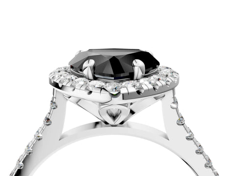 White gold Fancy Black Heart Cut Diamond Cushion Halo Ring with Pavé Band_4