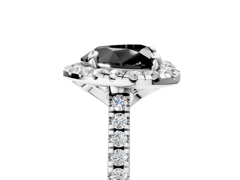 White gold Fancy Black Heart Cut Diamond Cushion Halo Ring with Pavé Band_5