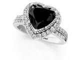White gold Fancy Black Heart Cut Diamond Double Halo Ring with Split Shank and Four-Prong Setting_1