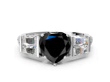White gold Fancy Black Heart Cut Diamond Engagement Ring with Baguette Side Stones and Channel Set Band_24