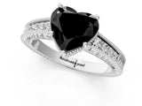 White gold Fancy Black Heart Cut Diamond Engagement Ring with Milgrain Channel Set Band and Prong Setting_1