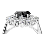 White gold Fancy Black Heart Cut Diamond Floral Double Halo Engagement Ring with Prong Setting_113