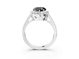 White gold Fancy Black Heart Cut Diamond Floral Halo Ring with Pavé Band and Prong Setting_10
