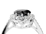 White gold Fancy Black Heart Cut Diamond Floral Halo Ring with Pavé Band and Prong Setting_11